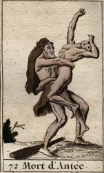 Representation of Hercules killing Antaeus with a bearhug. From “Mythology of Youth” by Pierre Blanchard 1803
