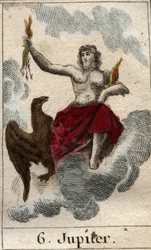 Representation of Jupiter (or Jove), king of the gods and god of sky and thunder. From “Mythology of Youth” by Pierre Blanchard, 1803.