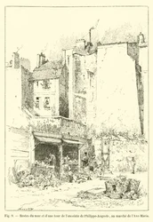 Remains of the wall and a tower of the Philippe-Auguste enclosure, at the Ave-Maria market