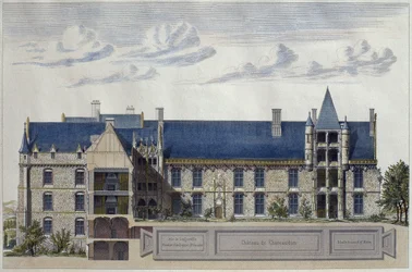 Restoration of Chateau de Chateaudun, illustration from Le Moniteur des architectes, engraved by H. Penel