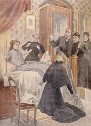Resurrection of a young girl from her deathbed, illustration from Le Petit Journal, 1902