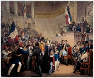 Revolution of 1848: The Duchess of Orleans appearing in the House of Deputies (National Assembly) with her children to obtain Regency (February 24)