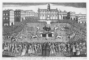 Robert-François Damiens executed on the Place de Grève, Paris, 28 March 1757