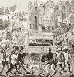 Robert I, Duke of Normandy, is carried in his litter, from 