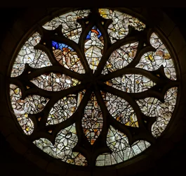 Rose Window Given by Jehan Carera de la Hasse; It Features the Seven Sorrows of the Virgin and New Testament Scenes