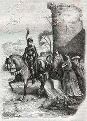 Ruggiero and Three Nymphs from the Court of Alcina (engraving from the poem Orlando Furioso)