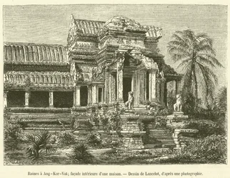 Ruins at Angkor Wat, Interior Facade of a House (engraving)