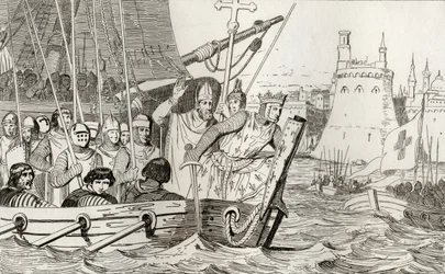 Saint Louis IX leads his troops in battle, from 