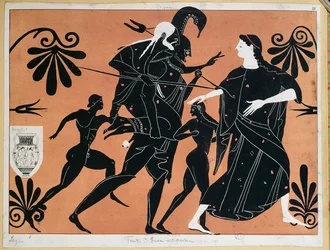 Scene from an Ancient Greek Vase Depicting the Flight of Aeneas from Troy