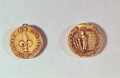 Seal and counter seal of the Quinze-Vingts Hospital depicting St. Louis Leading the Blind into the Hospice