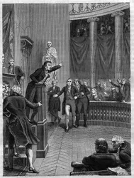 Seance du Tribunat: speech by Benjamin Constant (1767-1830) denouncing the regime set up by Napoleon, January 1800 - Engraving of 1865 in 