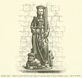 16th century, Statue of Saint Catherine, in the church of the former abbey of Baume-les-Moines, Jura (engraving)