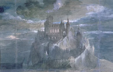 Set design for a production of Hamlet (Act One) at the Comedie Francaise, 1884