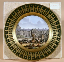 Sevres plate depicting the arrival of the sword of Frederick II the Great, at the Hotel des Invalides