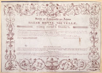 Share Certificate for 500 Francs for the Bazar Bonne-Nouvelle