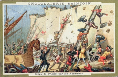 Siege of Paris by the Normans in the 9th century, advertising for Chocolaterie Saintoin