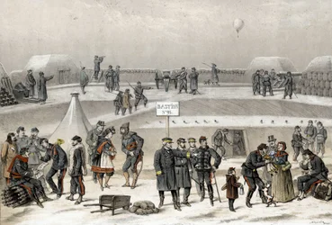 Siege of Paris in 1870 during the war 1870-1871. The soldiers prepare the defense of the city: one can see a soldier in the bunker
