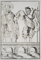 St. Cado and the Devil, copy of a popular French print, illustrated in a history of magic published late 19th century