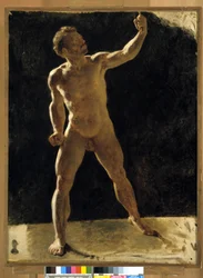 Study of a naked man raising his fist. Anonymous painting. Musée Granet, Aix-en-Provence.