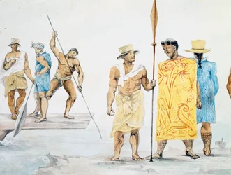 Tahitian Chiefs Boarding Coquille, from Voyage Around the World