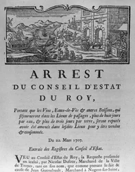 Tax Office at the Entrance of a City for Wines and Spirits, decree of The Council of State 22nd March 1707, from Registers of the Council of State of Paris, 1739