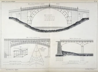 Technical Drawings of the Ironbridge Bridges in Coalbrookdale (1779, England), Austerlitz and Arts in Paris, Taken from the Manuel de l