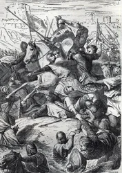 The Battle of Kortrijk (Battle of Golden Spurs) between the King of France and the Flemish Communal Militia on July 11