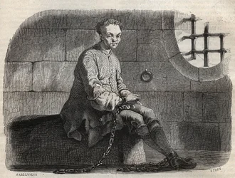 The Brigand Louis Dominique Garthausen dit Cartridge (1693-1721) in prison - Engraving in 