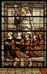 The Chapel north window: St Agatha with Anne de Montmorency