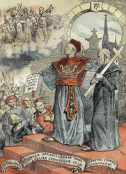 The Chinese Emperor Guangxu officially recognized the Catholic Church and its hierarchy. Engraving in Le Pelerin 25/05/1899.