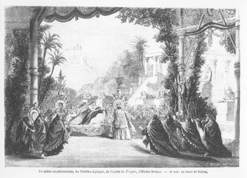 The Death of Dido, first performance of Les Troyens by Hector Berlioz (1803-69) at Theatre Lyrique, Paris, from Le Monde Illustre, 14th November 1863