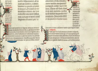 The Departure of Rebecca with Eliezer, from The Bible of Jean de Sy, c.1355