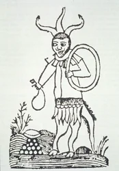 The Devil pointing out Hidden Treasures, copy of an illustration from Le Véritable Dragon Rouge, 2nd version, Lille 1521, used in a History of Magic, published late 19th century