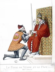 The Doge of Venice and the Pope in the 14th Century - Engraving