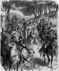 The French lords at the assembly of Quiercy: the capitulary of Quierzy (founding articles of feudalism by the heredity of honours), promulgated on 14 June 877 at Quierzy sur Oise by Charles the Bald to regulate the smooth running of his empire while he was