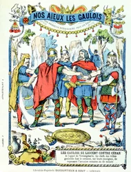 The Gaulish leaders in league against Julius Caesar (100-44 BC), led by Vercingetorix (d. 46 BC), from a protective sleeve for school books, late 19th century