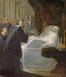 The Governor of Chateauneuf-de-Randon in Gevaudan giving the keys to the town to Bertrand du Guesclin upon his death in 1380