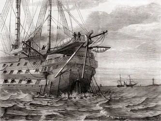 The HMS Agamemnon laying the transatlantic telegraph cable, 2 August