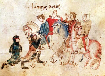 The Knights Esclabor and Arphasar Offer their Services to King Arthur, from the Roman de Meliadus