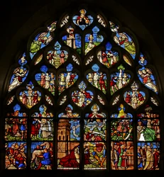 The Martyrdom of St Barbara with Scenes of Her Life Above in the Tracery Lights