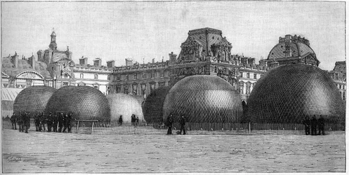 The Parc des balloons set up at the Tuileries during the festival of Paris in 1888.