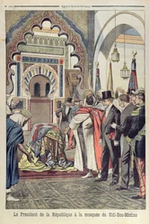 The President of the French Republic, Emile Loubet visiting the Mosque of Sidi Bou Medine, Tlemcen, Algeria, illustration from Le Petit Journal, 3rd May 1903