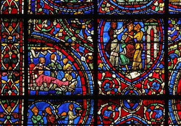 The Prodigal Son window: visited in bed; women fete him