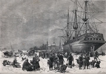 The Prussian ship Teutonia in the port of Hamburg, Germany. French soldiers held prisoner in the War of 1870