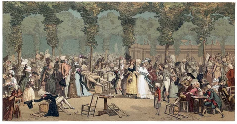 The Public Promenade at the Palais Royal in Paris by Philibert-Louis Debucourt (1755-1832)