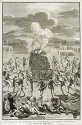 The Sacrifice to Quitchi-Manitou, or The Great Spirit, by the Canadians, Illustration from Religious Ceremonies and Customs, Engraved by Bernard Picart