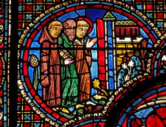 The St Lubin Window: He Arrives at a Church with Two Monks
