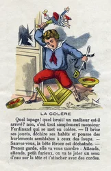 The anger. Capricious child breaking his toys. Little boys alphabet. Abecedary has moral value containing reading exercises. Epinal imaging