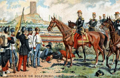 The Battle of Solferino (Italy) Between the French-Sardinian and Austrian Armies in 1859. Chromolithography of the 19th Century