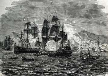 The bombardment of Algiers in August 1682 by Abraham Duquesne (engraving)